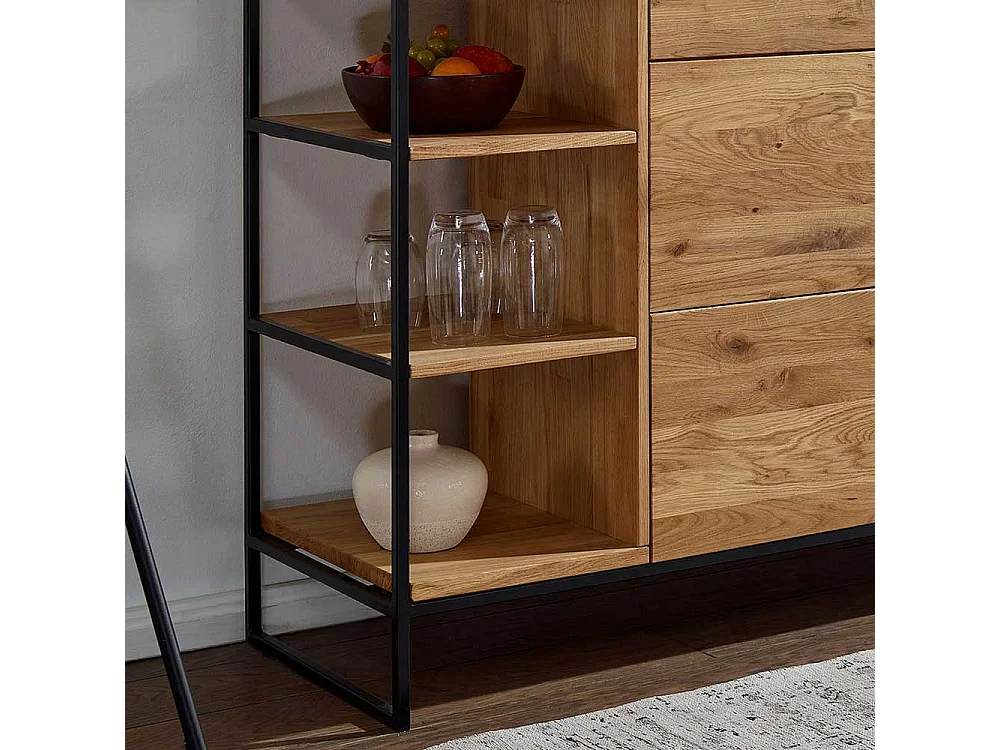 Hohes Sideboard aus Wildeiche Massivholz & Metall Bügelgestell