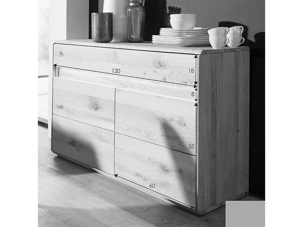 Holzkommode aus Wildeiche Massivholz LED Beleuchtung