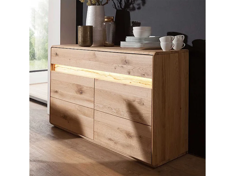 Holzkommode aus Wildeiche Massivholz LED Beleuchtung