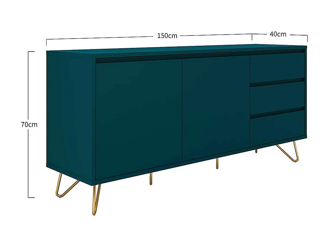 Wohnzimmerkommode in Petrol und Goldfarben 150 cm breit