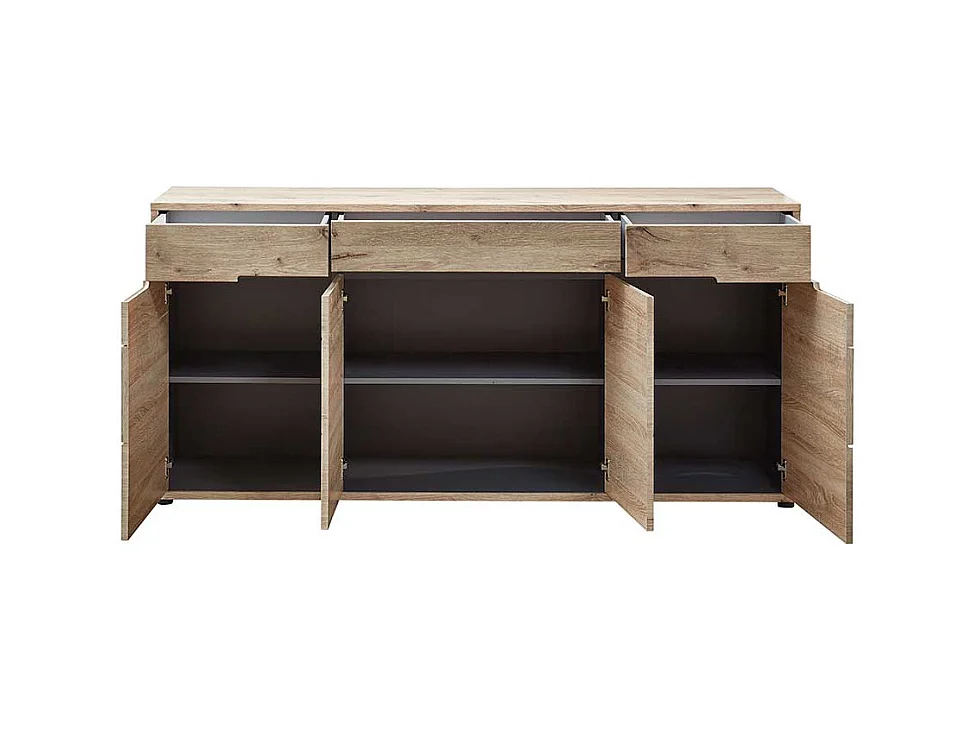 Esszimmersideboard Holzoptik in Wildeichefarben Drehtüren und Schubladen