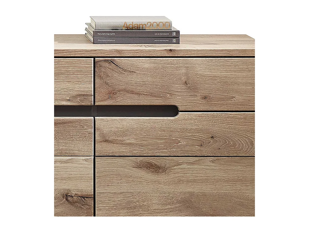 Esszimmersideboard Holzoptik in Wildeichefarben Drehtüren und Schubladen