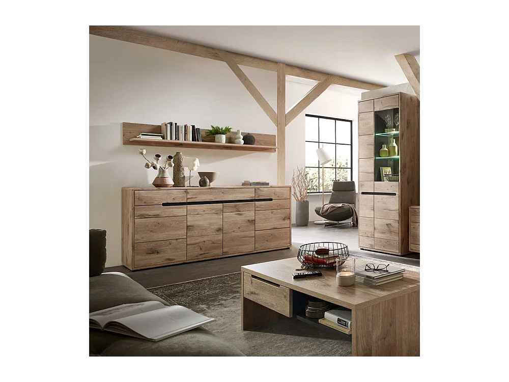 Esszimmersideboard Holzoptik in Wildeichefarben Drehtüren und Schubladen