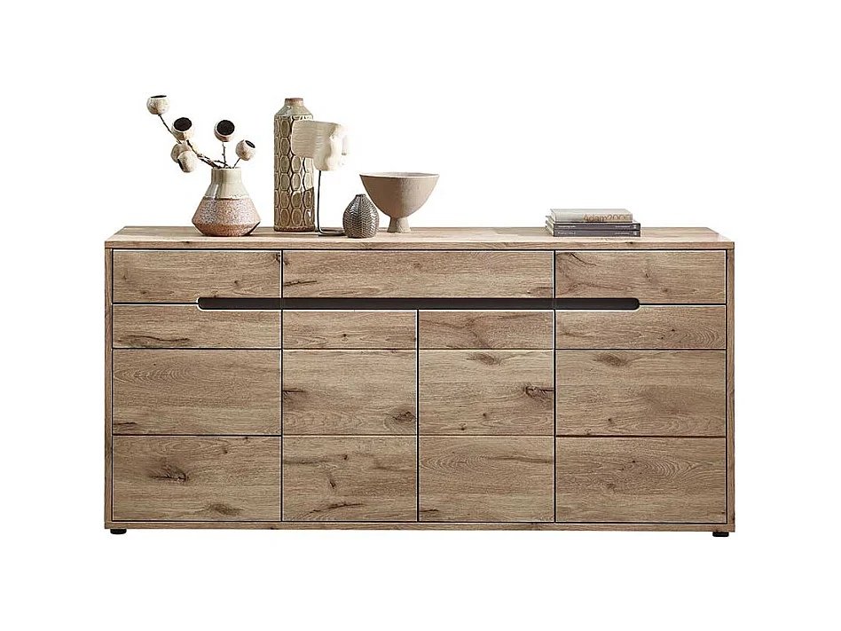 Esszimmersideboard Holzoptik in Wildeichefarben Drehtüren und Schubladen