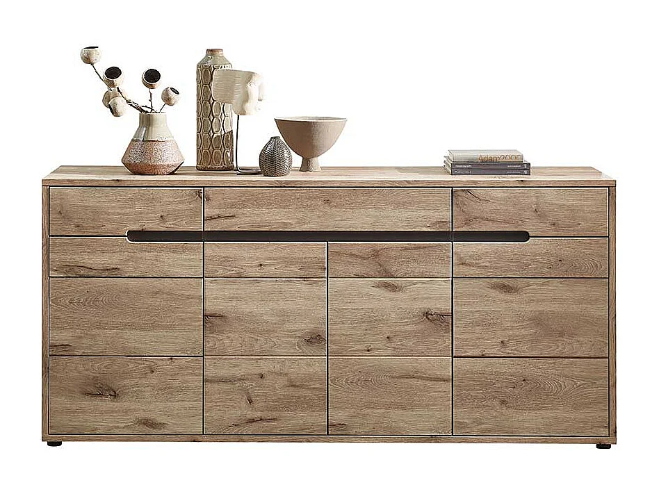 Esszimmersideboard Holzoptik in Wildeichefarben Drehtüren und Schubladen