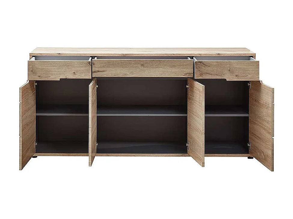 Esszimmersideboard Holzoptik in Wildeichefarben Drehtüren und Schubladen