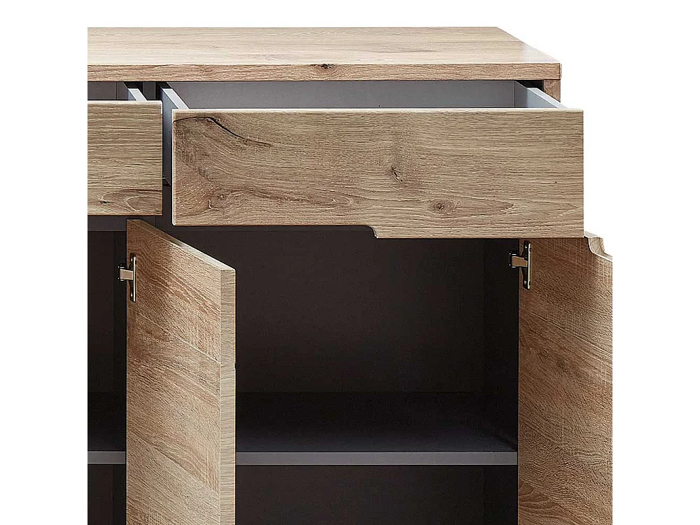 Esszimmersideboard Holzoptik in Wildeichefarben Drehtüren und Schubladen