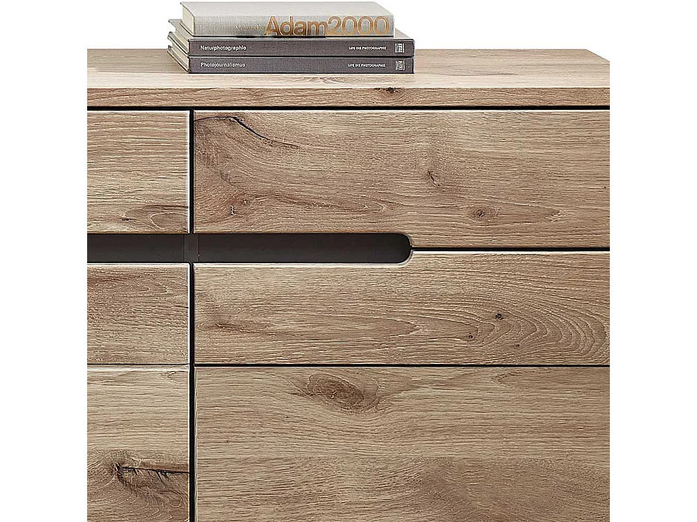 Esszimmersideboard Holzoptik in Wildeichefarben Drehtüren und Schubladen