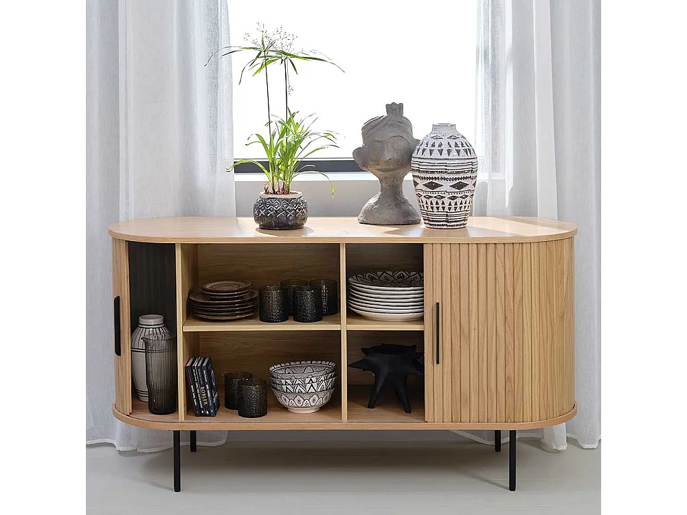 Schiebetüren Sideboard im Skandi Design Vierfußgestell aus Metall