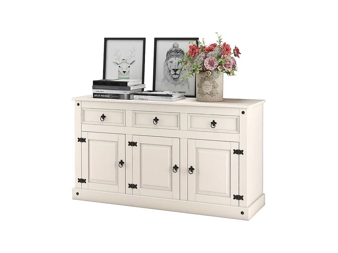 Echtholz Sideboard in Weiß lackiert Landhausstil