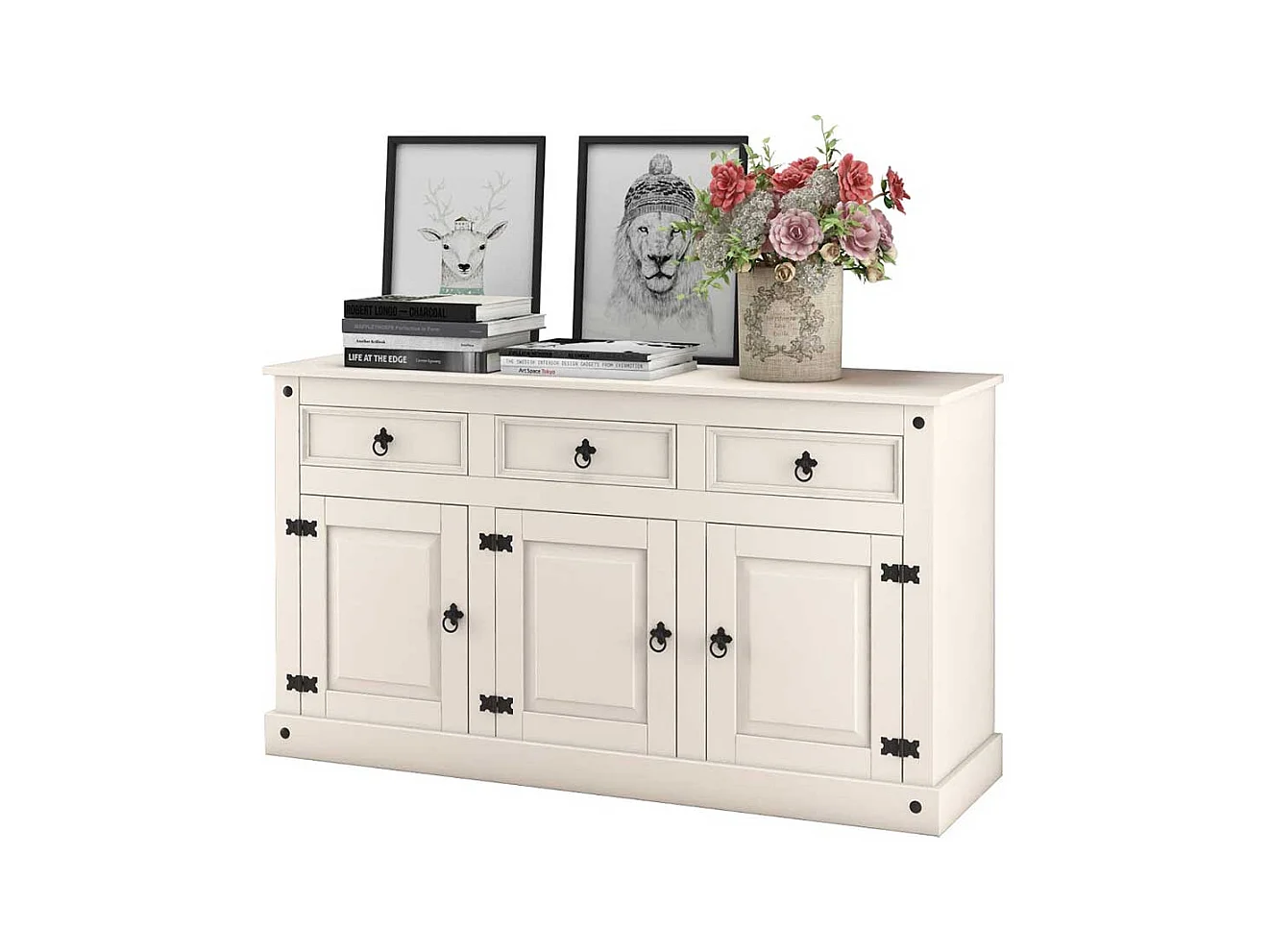 Echtholz Sideboard in Weiß lackiert Landhausstil