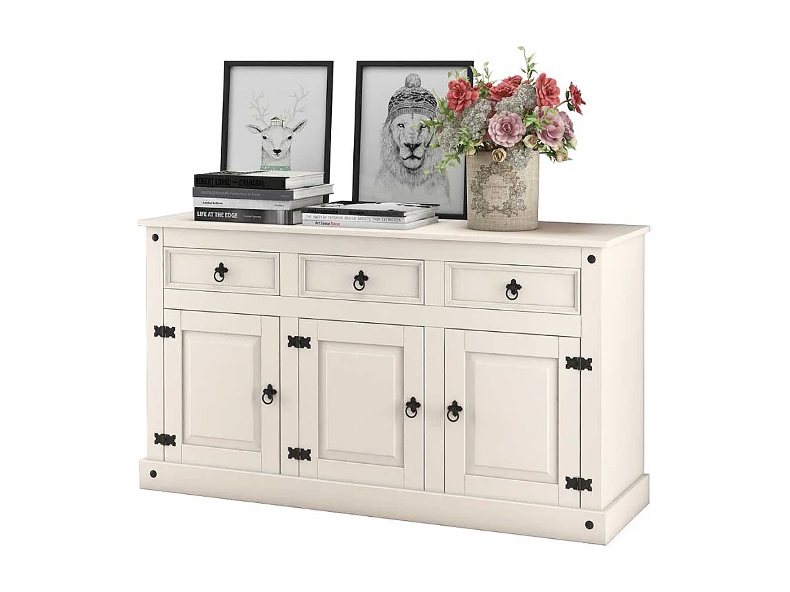 Echtholz Sideboard in Weiß lackiert Landhausstil