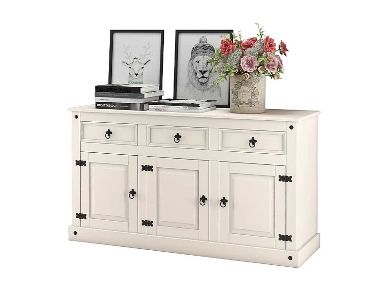 Echtholz Sideboard in Weiß lackiert Landhausstil