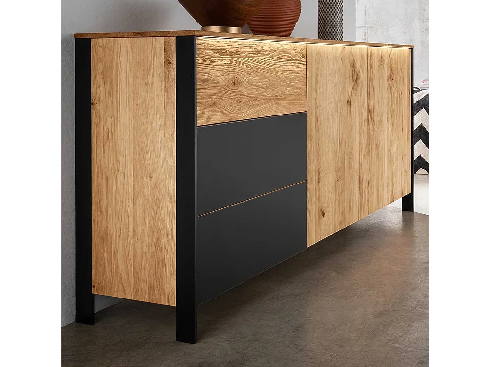 Wildeiche Sideboard aus Massivholz drei Schubladen und zwei Türen