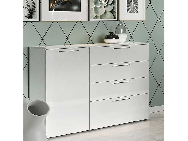 Esszimmerkommode in Weiß Hochglanz Metallgriffen
