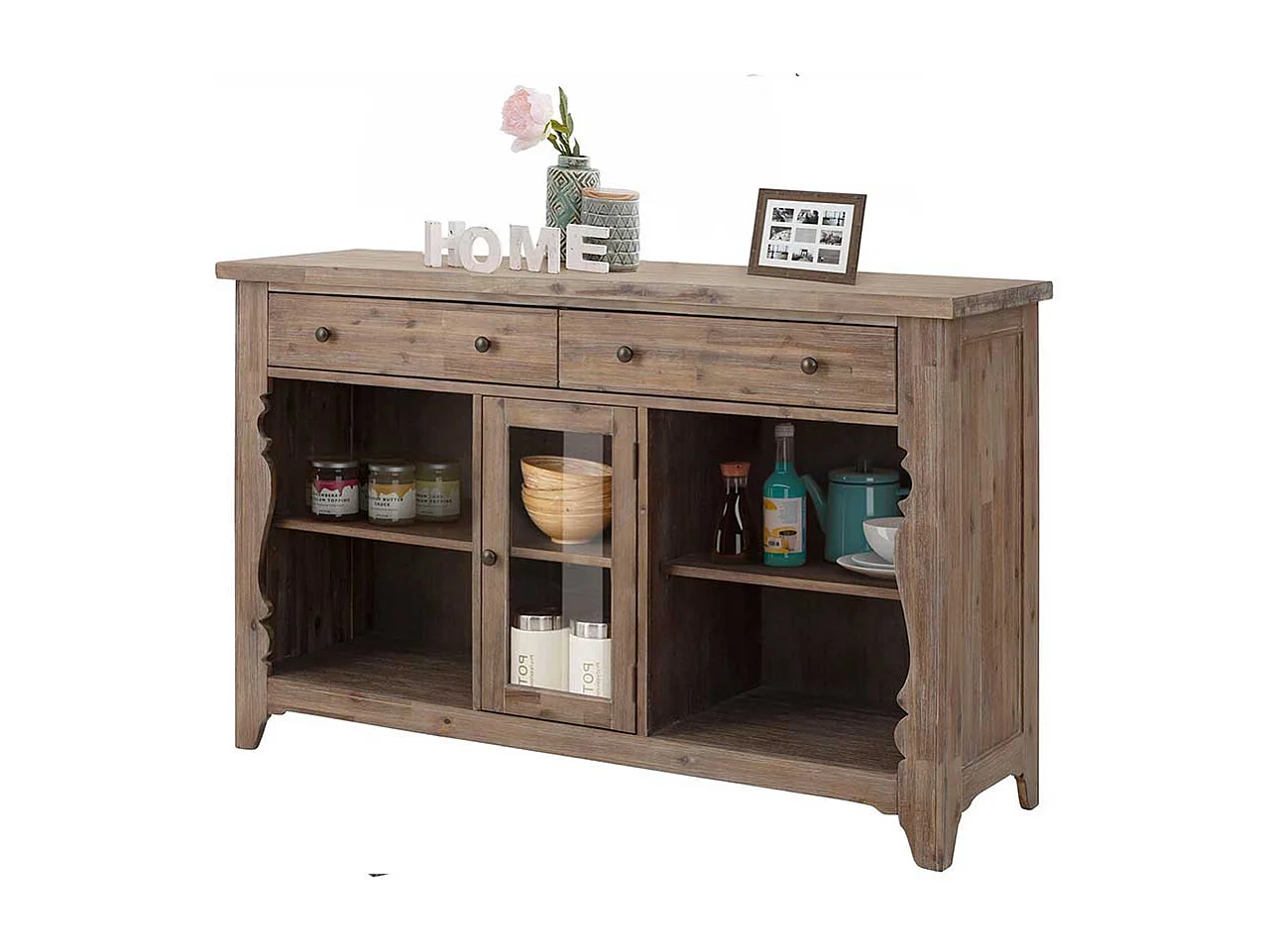 Esszimmersideboard in Akazie White Wash massiv Vintage Design