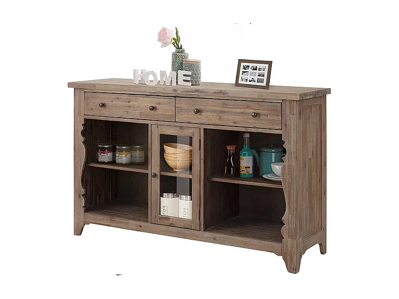 Esszimmersideboard in Akazie White Wash massiv Vintage Design