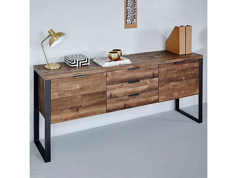 Flur Sideboard in Eiche dunkel und Schwarz 180 cm breit
