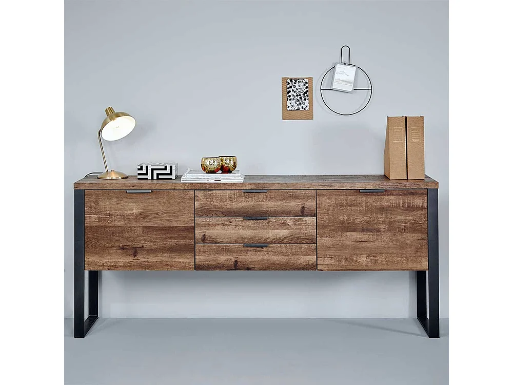 Flur Sideboard in Eiche dunkel und Schwarz 180 cm breit