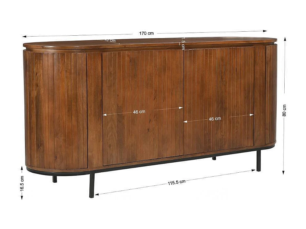 Esszimmersideboard Massivholzkommode 4 türig in ovaler Form