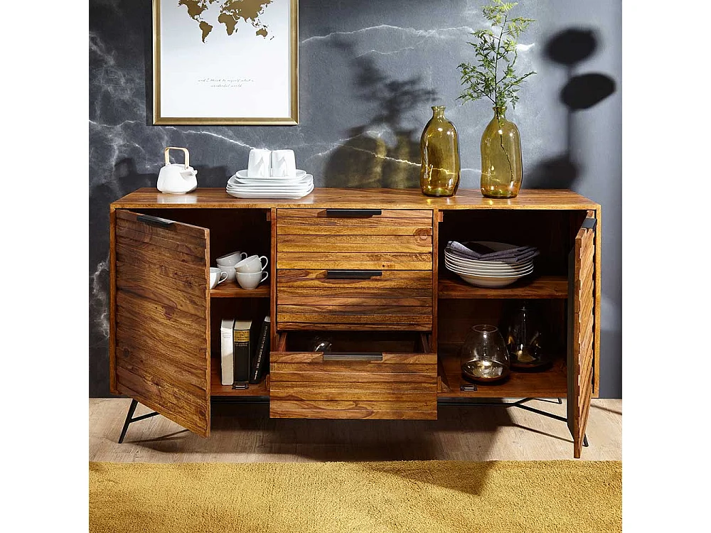 Loft Design Sideboard aus Sheesham Massivholz und Eisen 160 cm breit