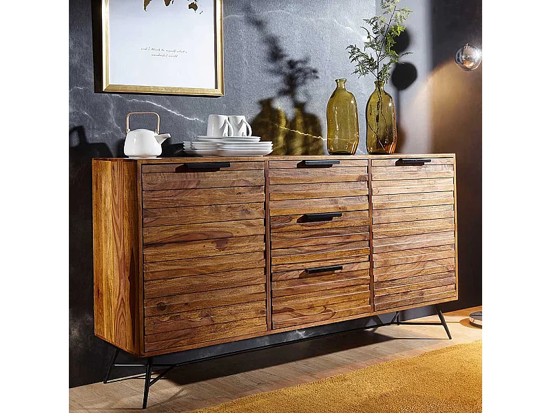Loft Design Sideboard aus Sheesham Massivholz und Eisen 160 cm breit
