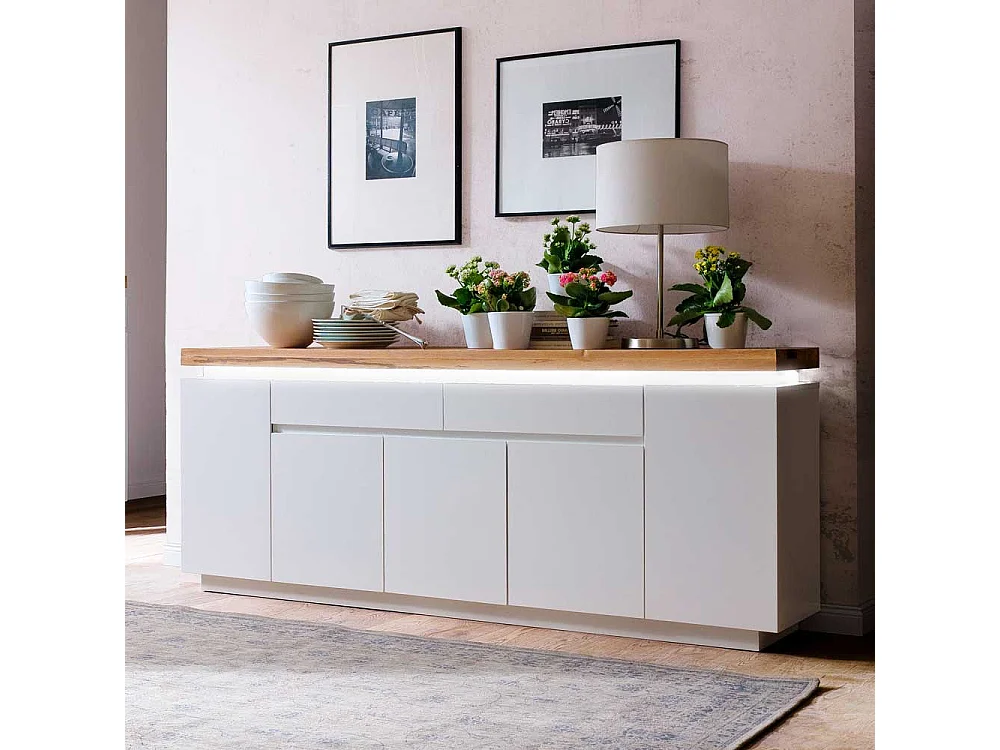 Sideboard in Weiß mit Wildeiche massiv