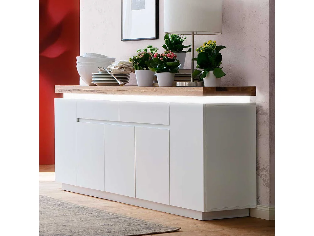 Sideboard in Weiß mit Wildeiche massiv