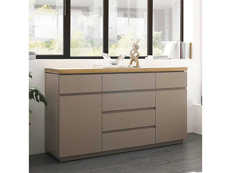 Sidebord modern in Taupe sechs Schubladen und zwei Türen