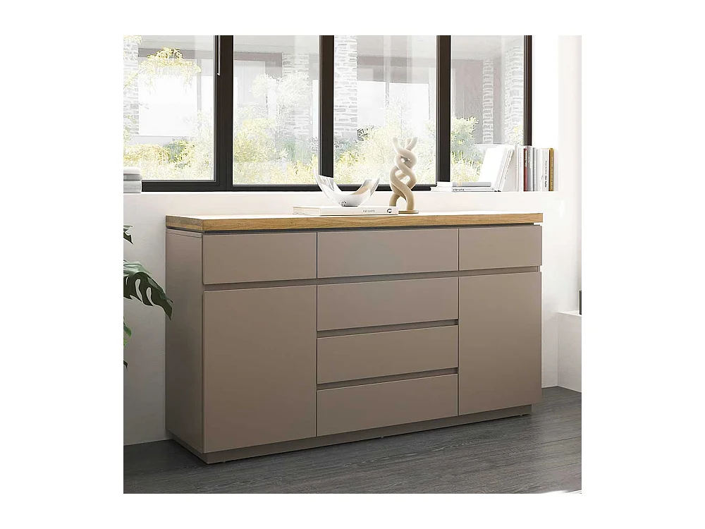Sidebord modern in Taupe sechs Schubladen und zwei Türen