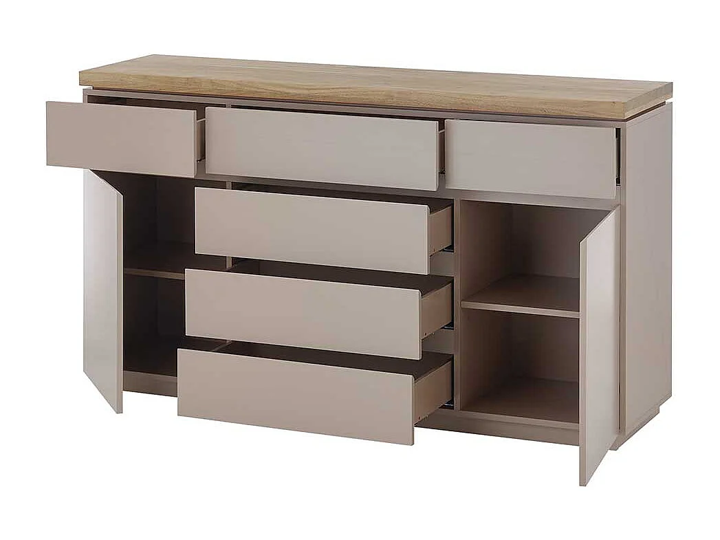 Sidebord modern in Taupe sechs Schubladen und zwei Türen