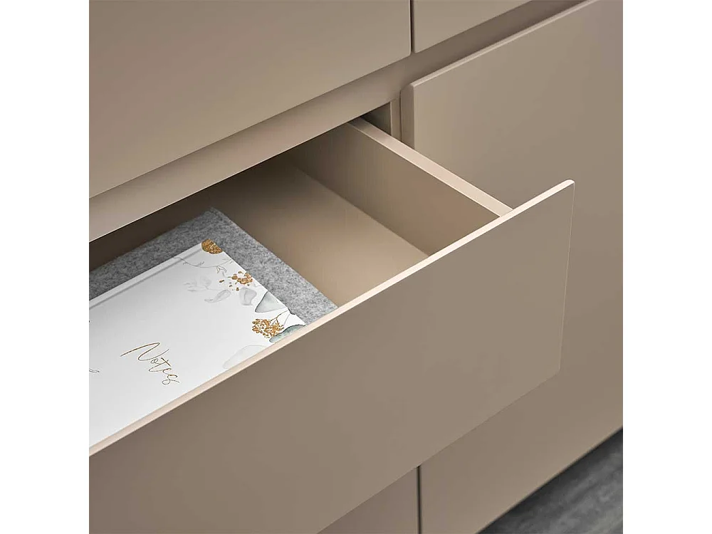 Sidebord modern in Taupe sechs Schubladen und zwei Türen