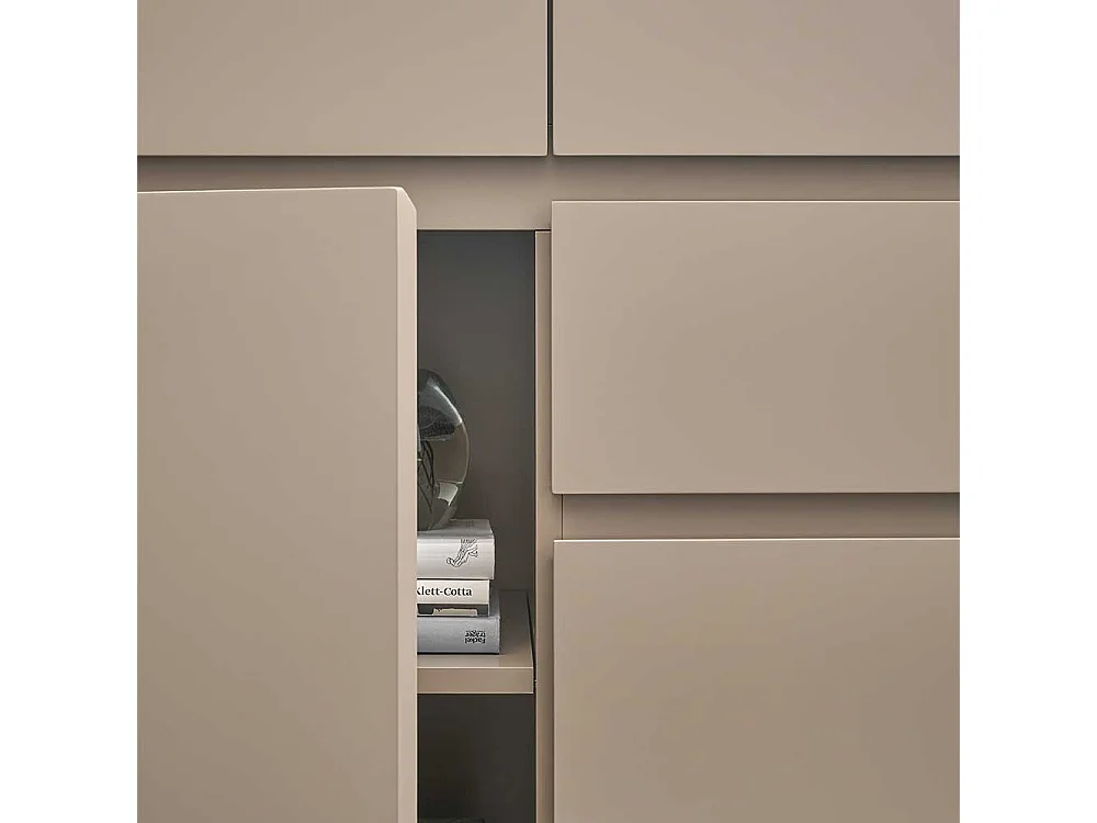 Sidebord modern in Taupe sechs Schubladen und zwei Türen
