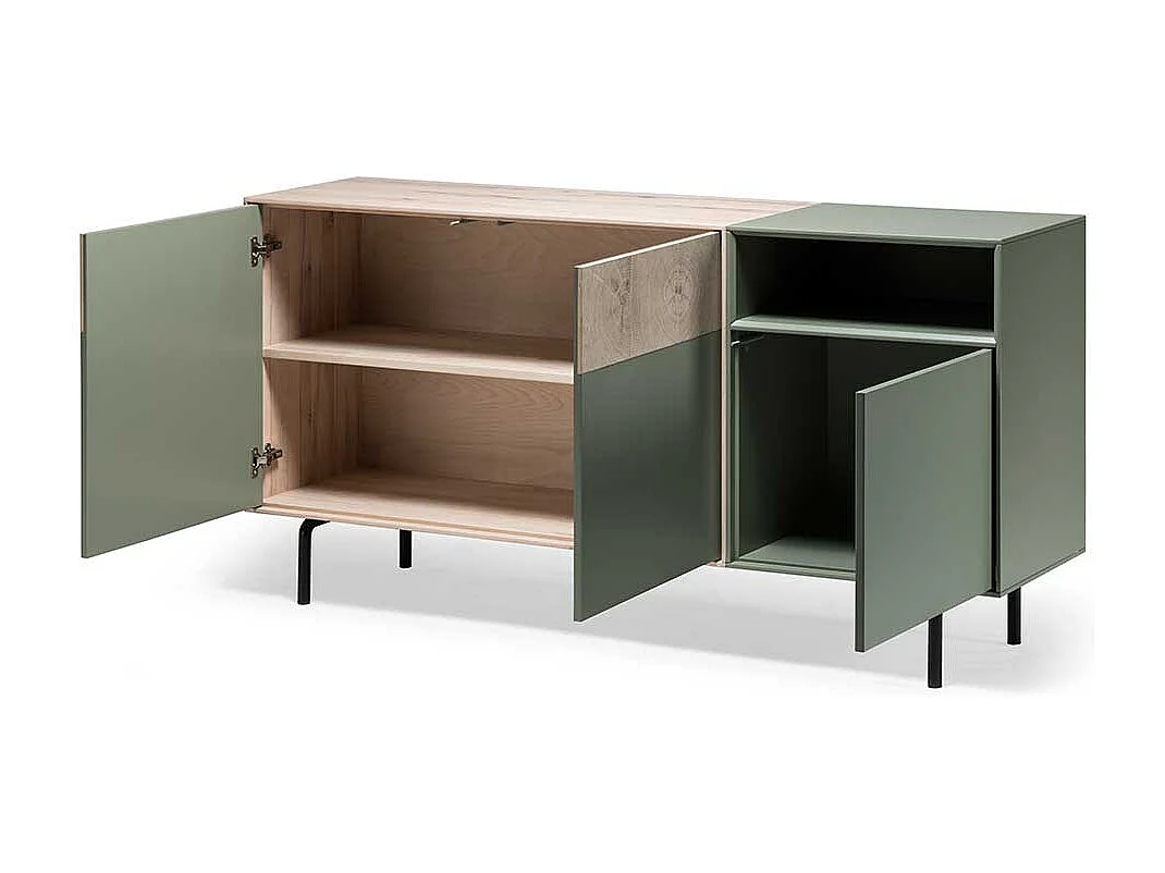 Sideboard in Beton Grau und Buche hell 180 cm breit