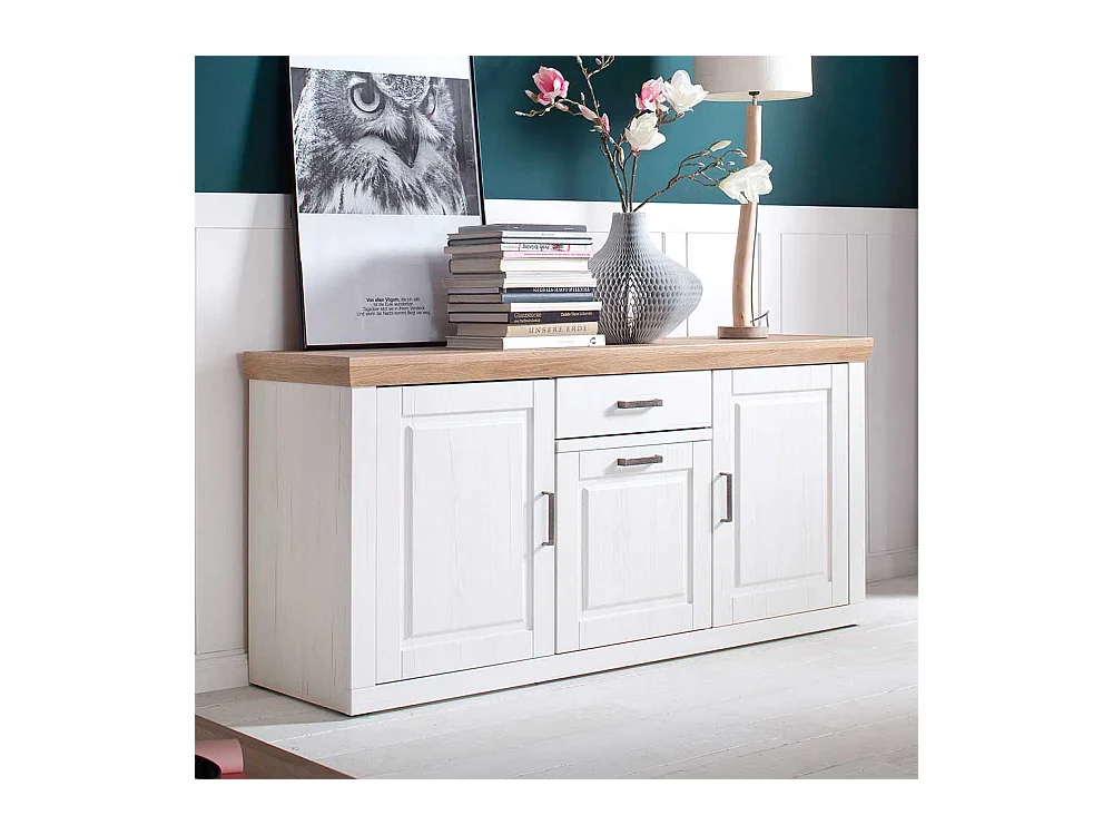 Landhausstil Anrichte in Weiß und Eiche Optik 3-türig