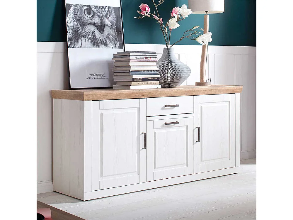 Landhausstil Anrichte in Weiß und Eiche Optik 3-türig