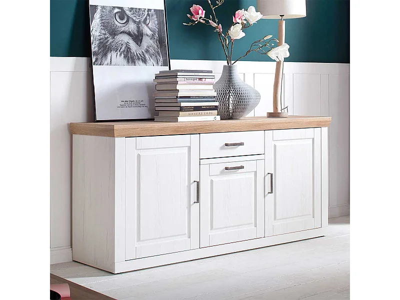 Landhausstil Anrichte in Weiß und Eiche Optik 3-türig