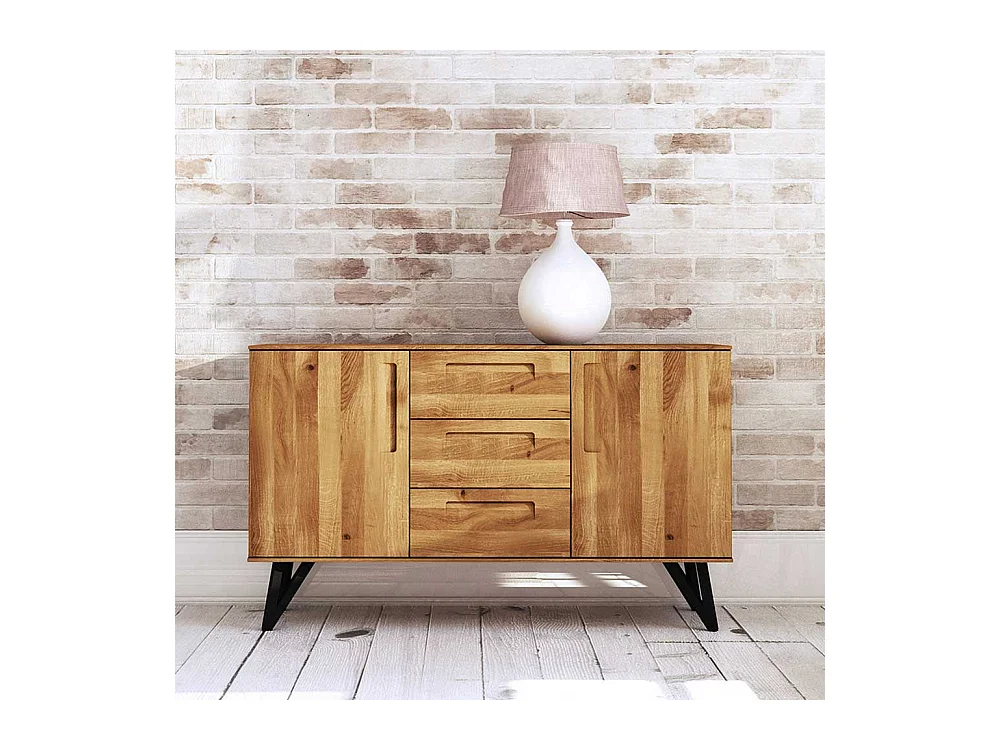 Sidebord aus Wildeiche Massivholz und Stahl Loft Design