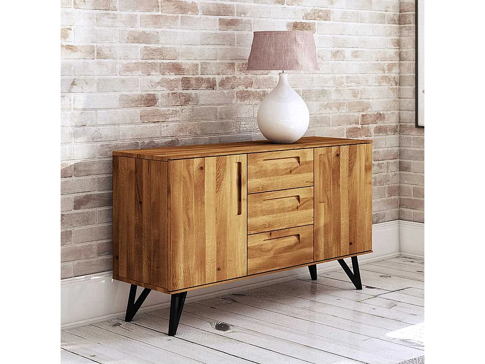 Sidebord aus Wildeiche Massivholz und Stahl Loft Design