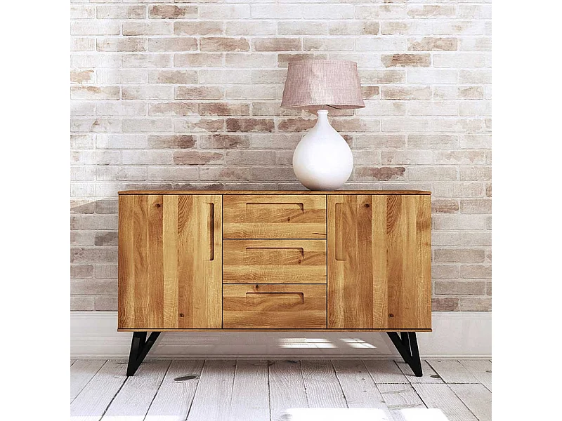 Sidebord aus Wildeiche Massivholz und Stahl Loft Design