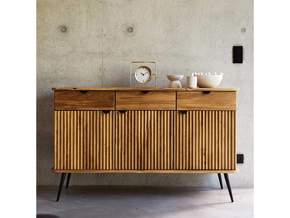 Esszimmersideboard massiv Wildeiche mit drei Schubladen Soft Close