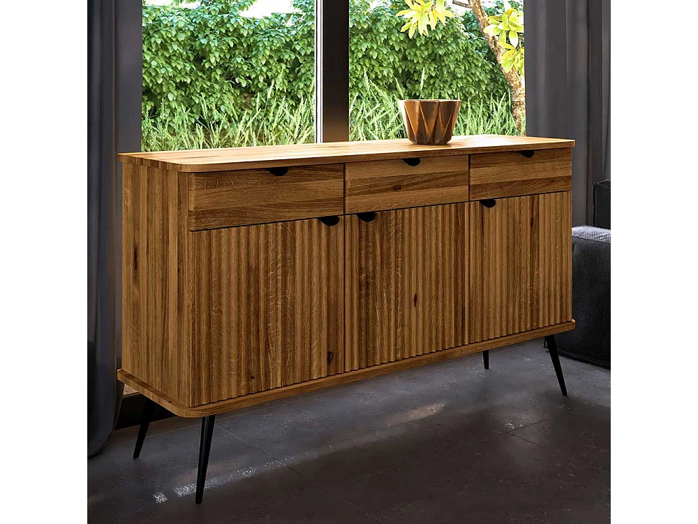 Esszimmersideboard massiv Wildeiche mit drei Schubladen Soft Close