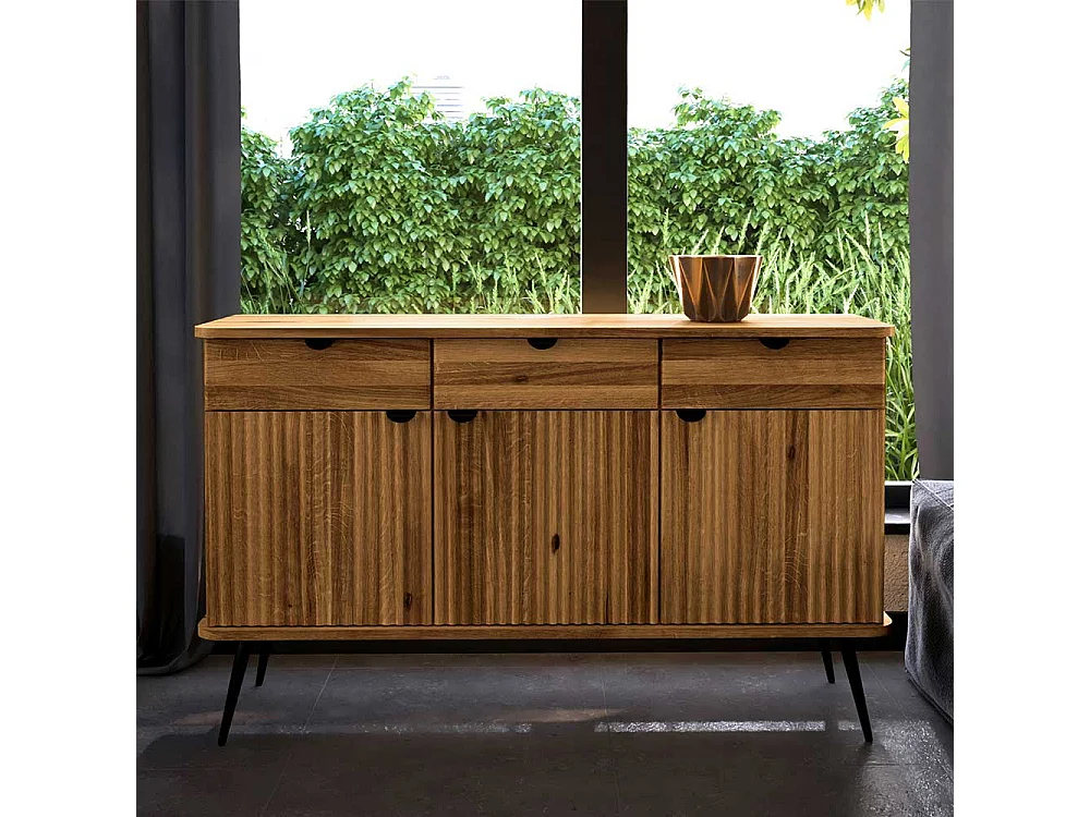 Esszimmersideboard massiv Wildeiche mit drei Schubladen Soft Close