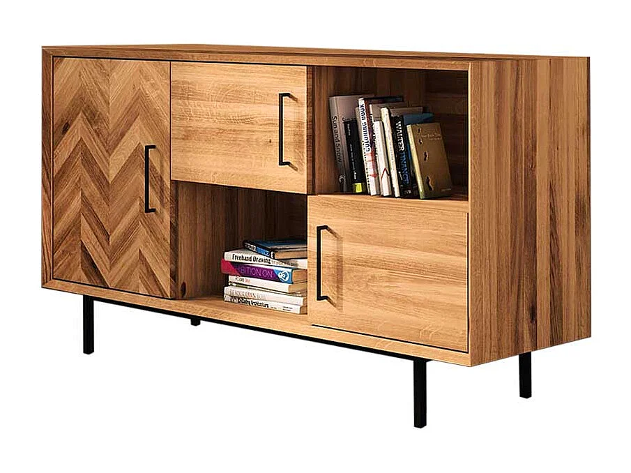 Wohnzimmer Schrank aus Wildeiche Massivholz Vierfußgestell aus Metall