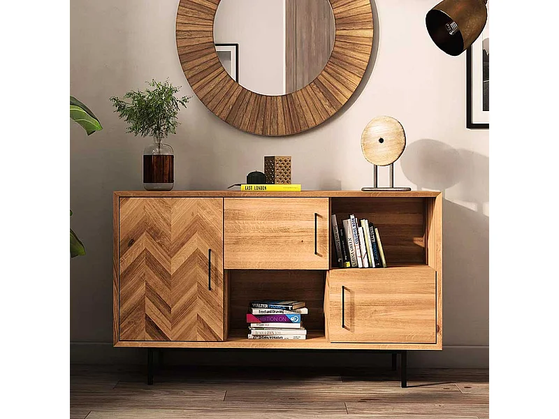 Wohnzimmer Schrank aus Wildeiche Massivholz Vierfußgestell aus Metall