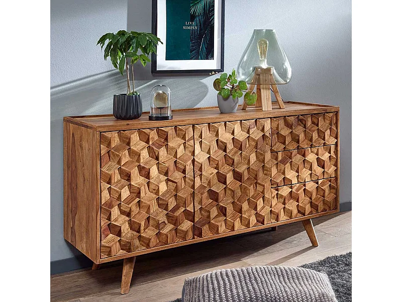 Esszimmer Sideboard aus Sheesham Massivholz Türen und Schubladen