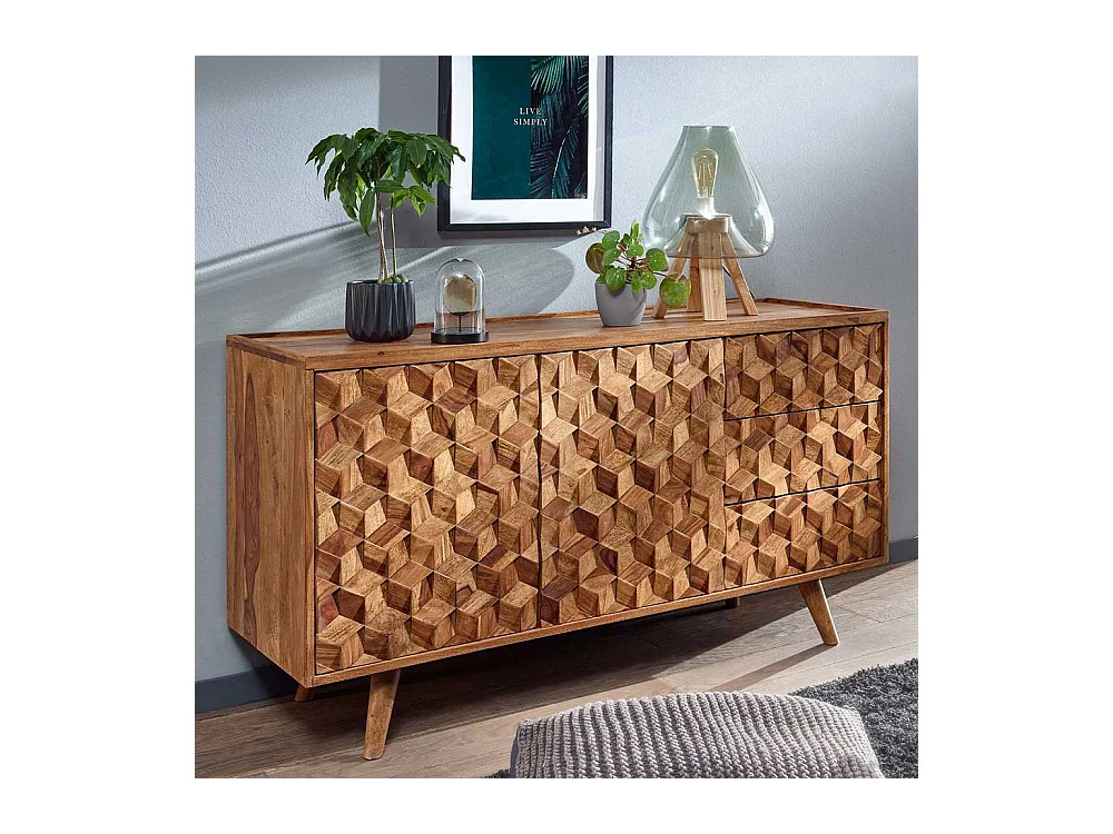 Esszimmer Sideboard aus Sheesham Massivholz Türen und Schubladen