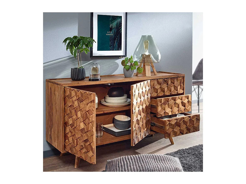 Esszimmer Sideboard aus Sheesham Massivholz Türen und Schubladen