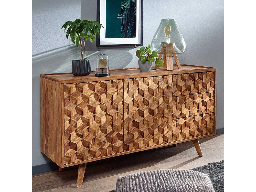 Esszimmer Sideboard aus Sheesham Massivholz Türen und Schubladen