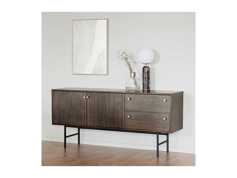 Retro Anrichte in Eiche dunkel und Schwarz 160 cm breit